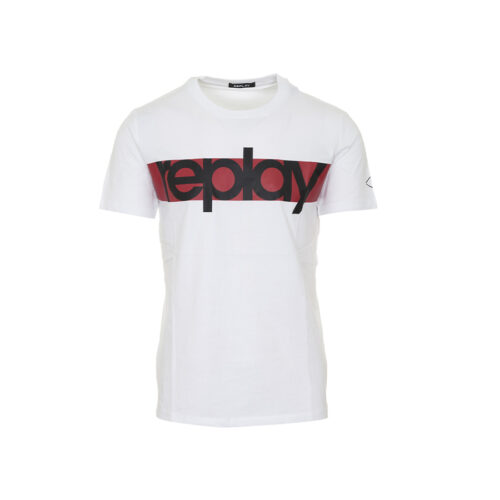 Ανδρικό T-shirt Replay Xρώμα Λευκό Replay CREWNECK T-SHIRT WITH REPLAY PRINT M6007.000.2660 001 white