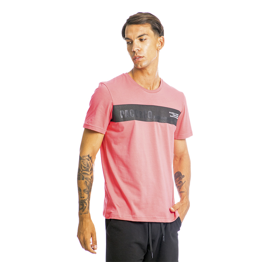 ΑΝΔΡΙΚΟ T-SHIRT FRONT STRIPE Paco&Co ΧΡΩΜΑ Ροζ 13525-pink