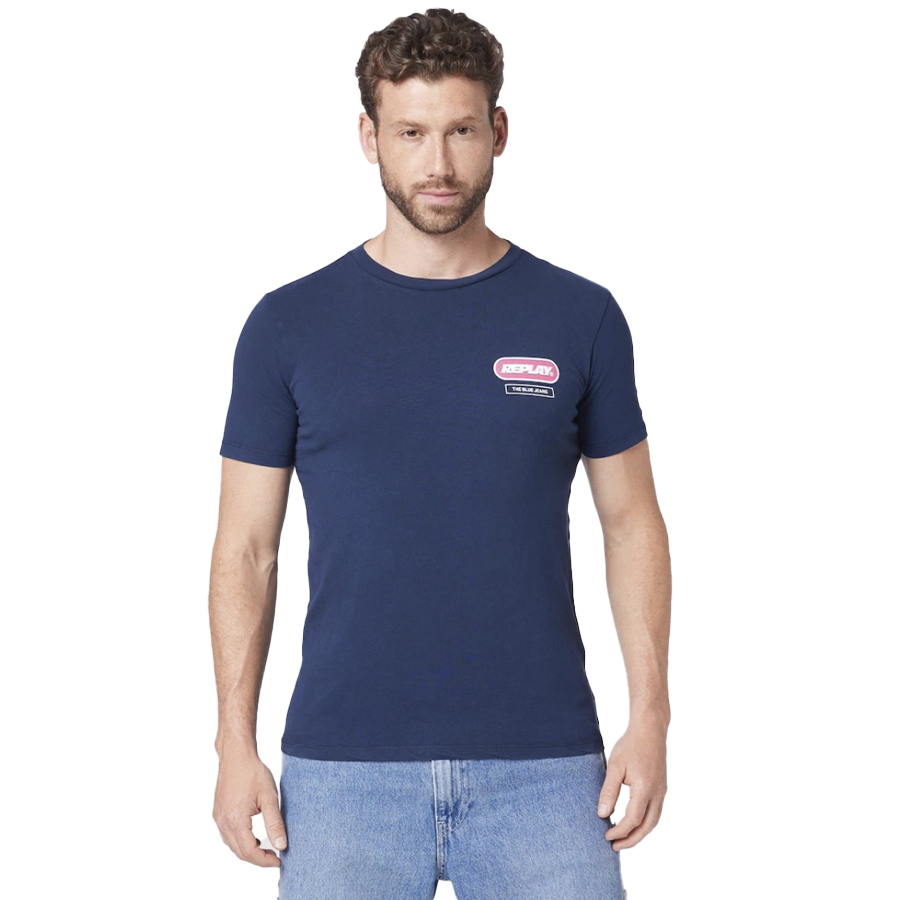 Replay Ανδρικό T-shirt Xρώμα Μπλε REPLAY JERSEY T-SHIRT WITH VINTAGE PRINT M6294.000.22662G-085 blue