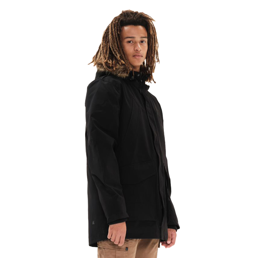 Emerson Ανδρικό Μπουφάν Χρώμα Μαύρο Men's Long Jacket with Fur on Hood 212.EM10.96-T8 BLACK