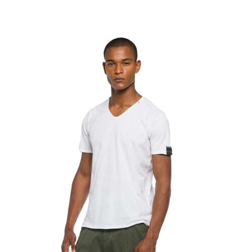 Replay Ανδρικό T-shirt Xρώμα Λευκό REPLAY V-NECK T-SHIRT WITH USED EFFECT M3591 .000.2660-001 white