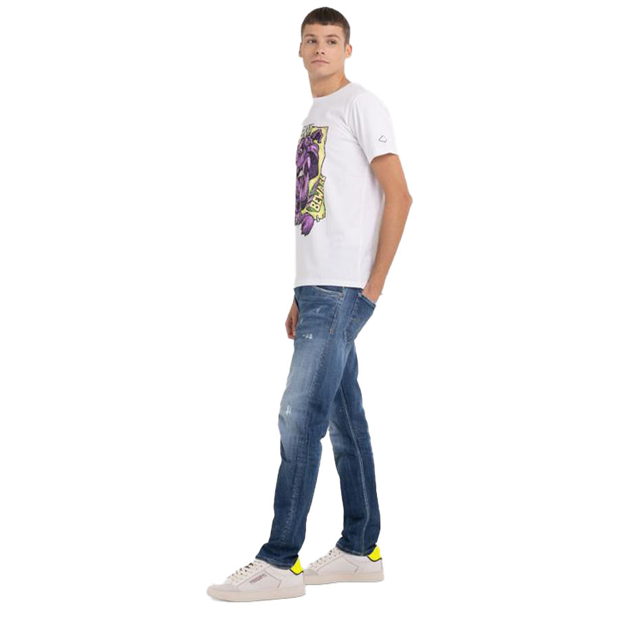 Replay Ανδρικό T-shirt Xρώμα Λευκό REPLAY JERSEY T-SHIRT WITH FLUO PRINT M6466 .000.2660- 001 white