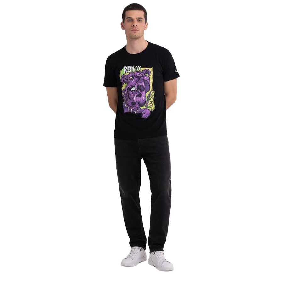 Replay Ανδρικό T-shirt Xρώμα Μαύρο REPLAY JERSEY T-SHIRT WITH FLUO PRINT M6466 .000.2660-098 black