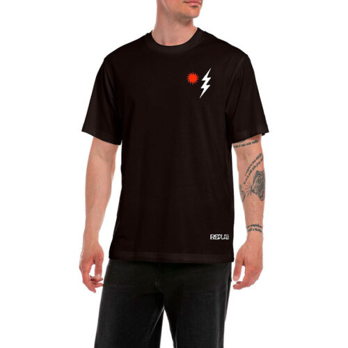 Replay Ανδρικό T-shirt Xρώμα Μαύρο REPLAY T-SHIRT WITH BIKER PRINT M6516 .000.2660-098 black
