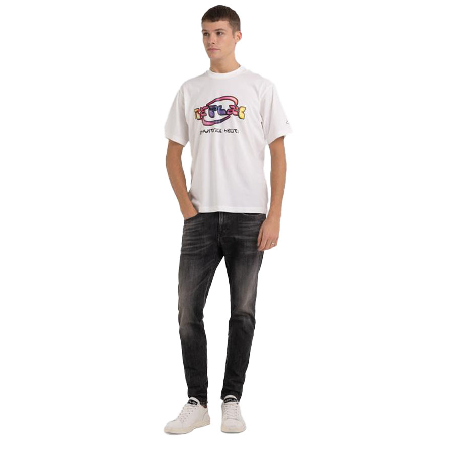 Replay Ανδρικό T-shirt Xρώμα Λευκό REPLAY JERSEY T-SHIRT WITH VINTAGE PRINT M6502 .000.2660-011 NATURAL WHITE