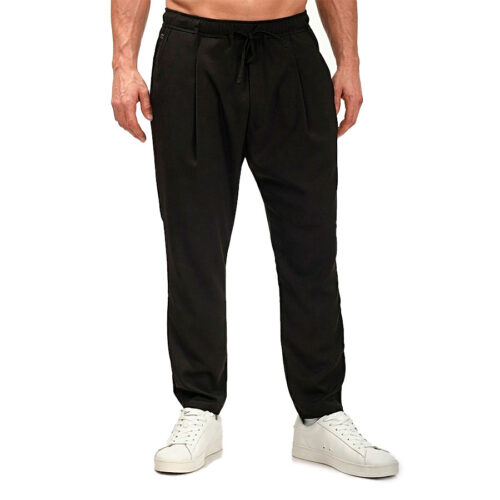 Ανδρικό Υφασμάτινο Λινό Παντελόνι Blue Craft Με Κορδόνι Χρώμα Μαύρο Loose ETHAN 126- Black